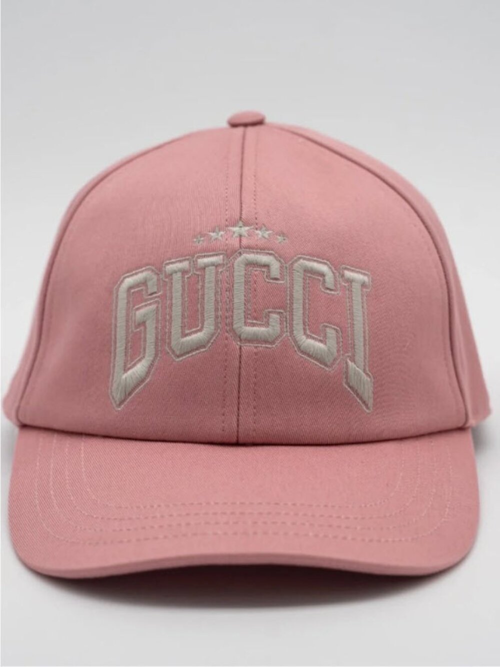 NWT Gucci White Logo Embroidered Cotton Baseball Cap Hat Pink Size M